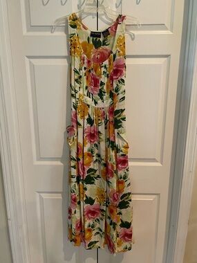 MS Moda Romantic Rose Floral Midi Dress with Pockets - Size M